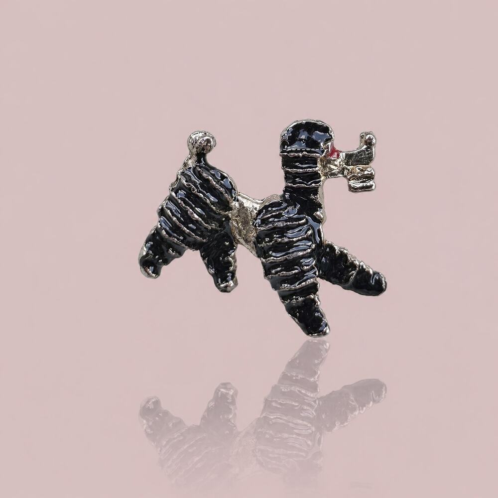 Vintage Gold Tone and Black Enamel Poodle Brooch Pin Mid-Century Kitsch